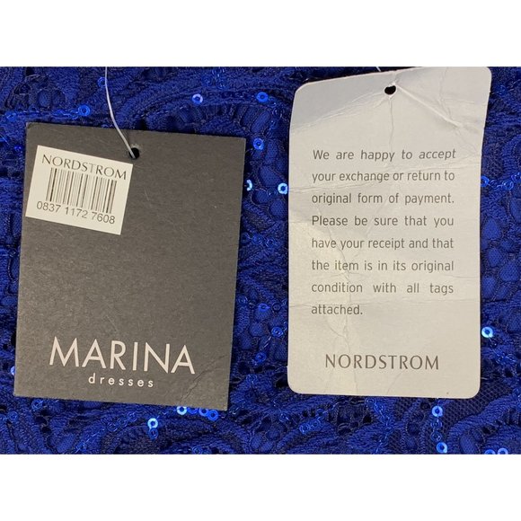 NWT Marina Women's Cobalt Blue Paisly Lace w/Sequins Formal Gown Size 10 - Picture 4 of 11